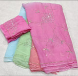 Chiffon Dual colour Handwork sarees