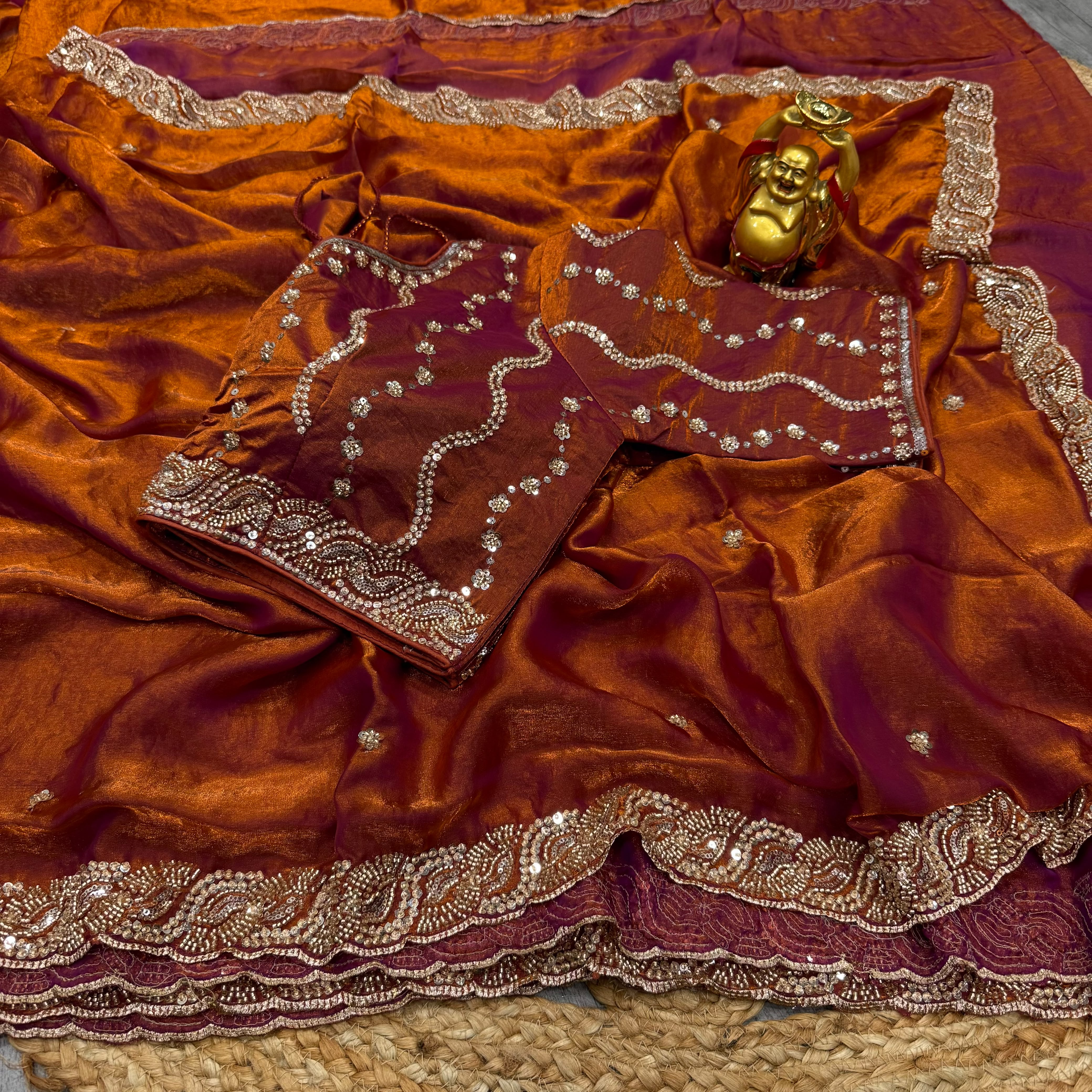 Space silk handwork saree with stitched blouse