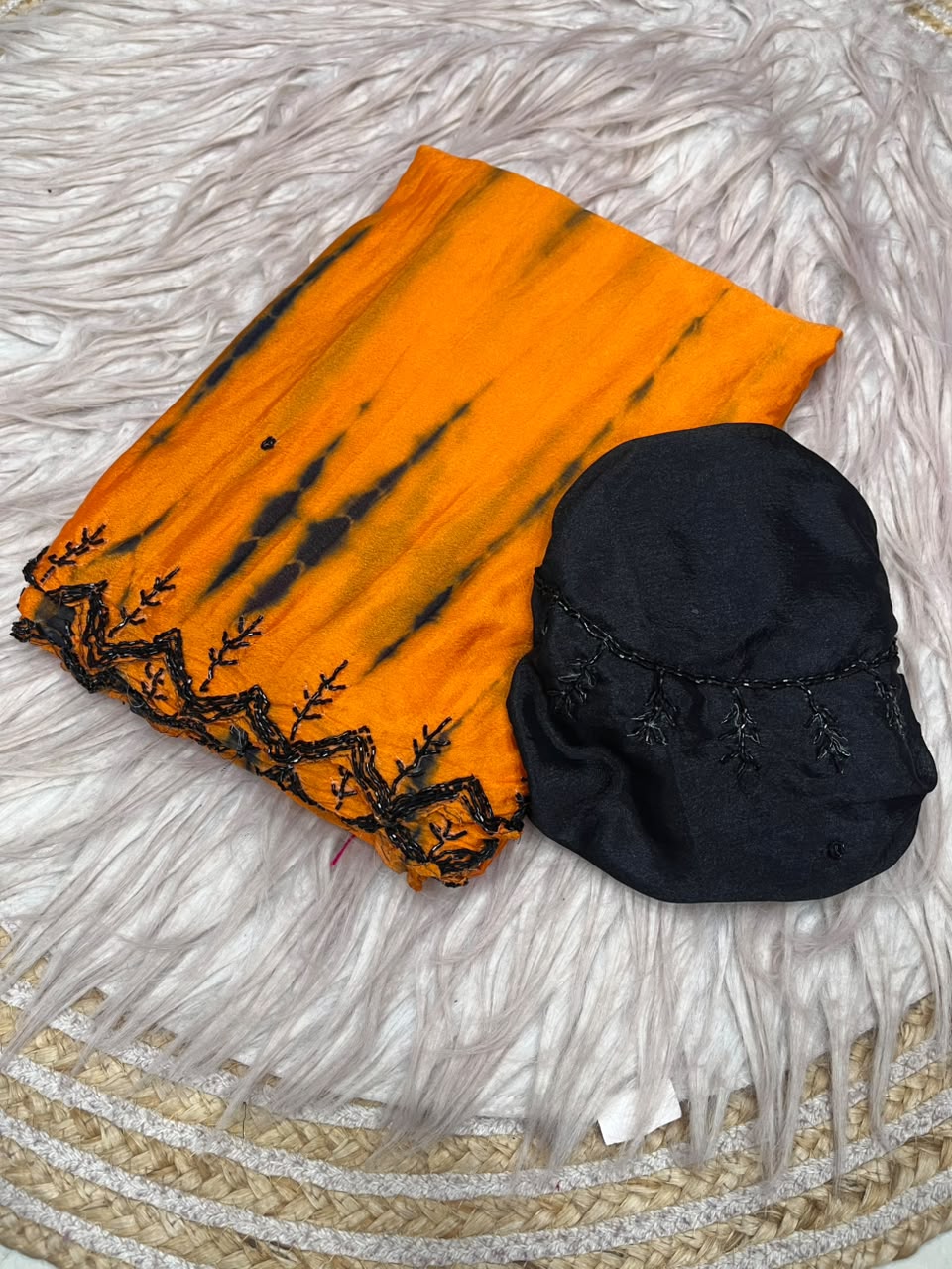 Dyeable chinnon handwork sarees