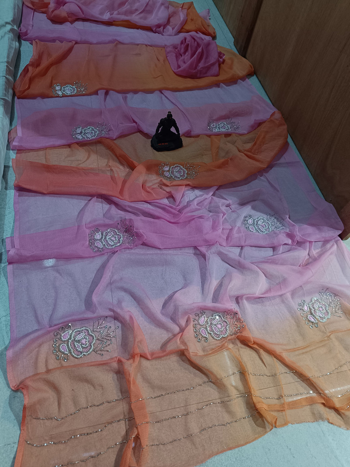 Dual Colour Chiffon Handwork sarees