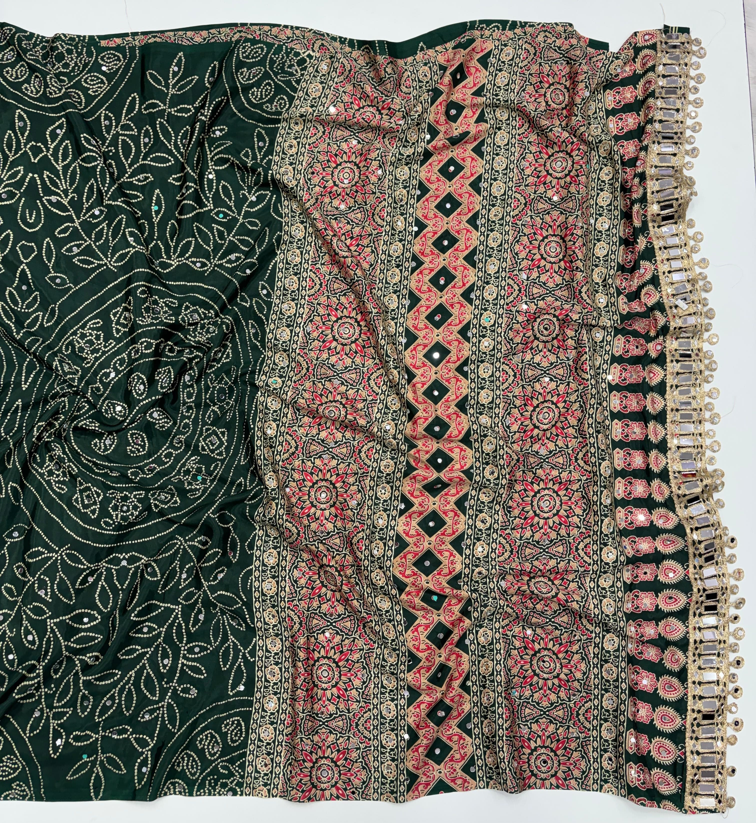 Ajrak mirror work sarees
