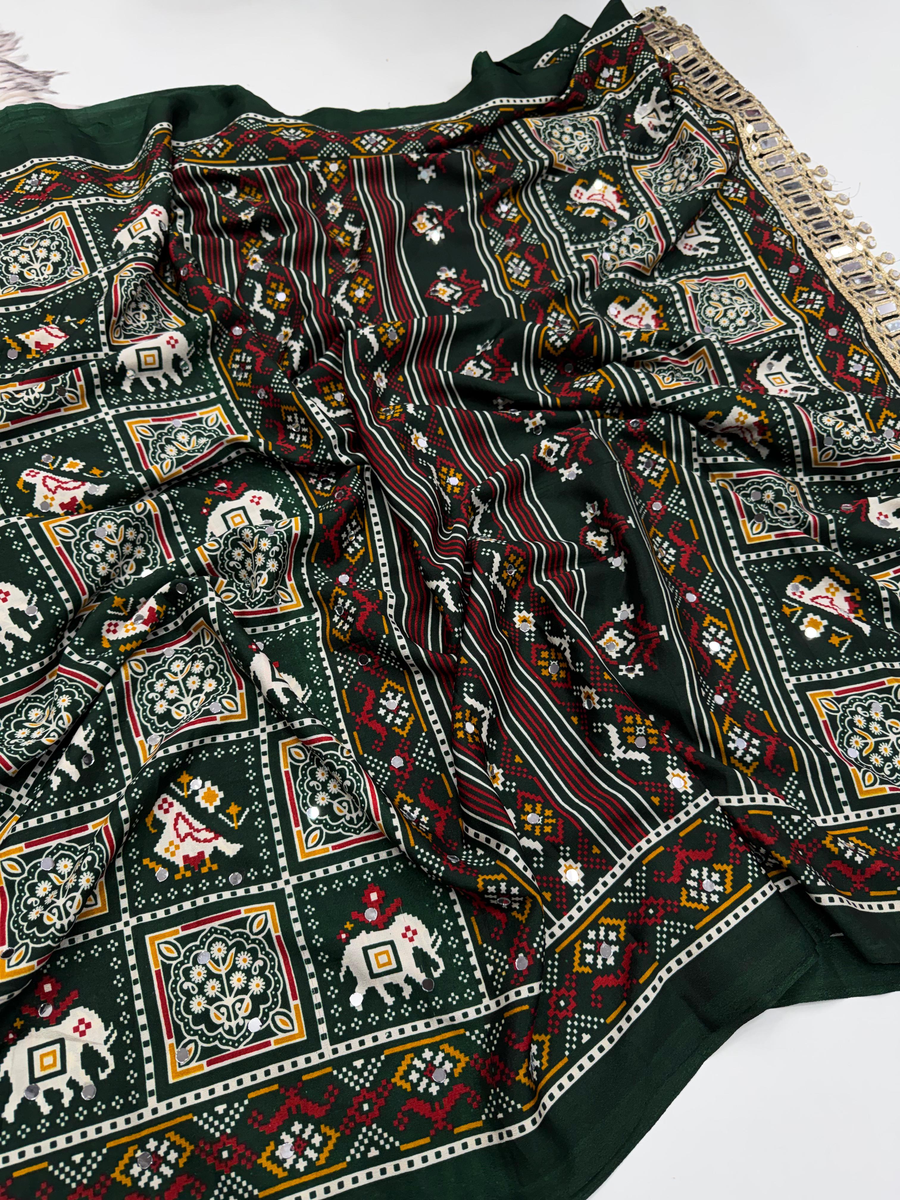 Ajrak satin crepe silk sarees