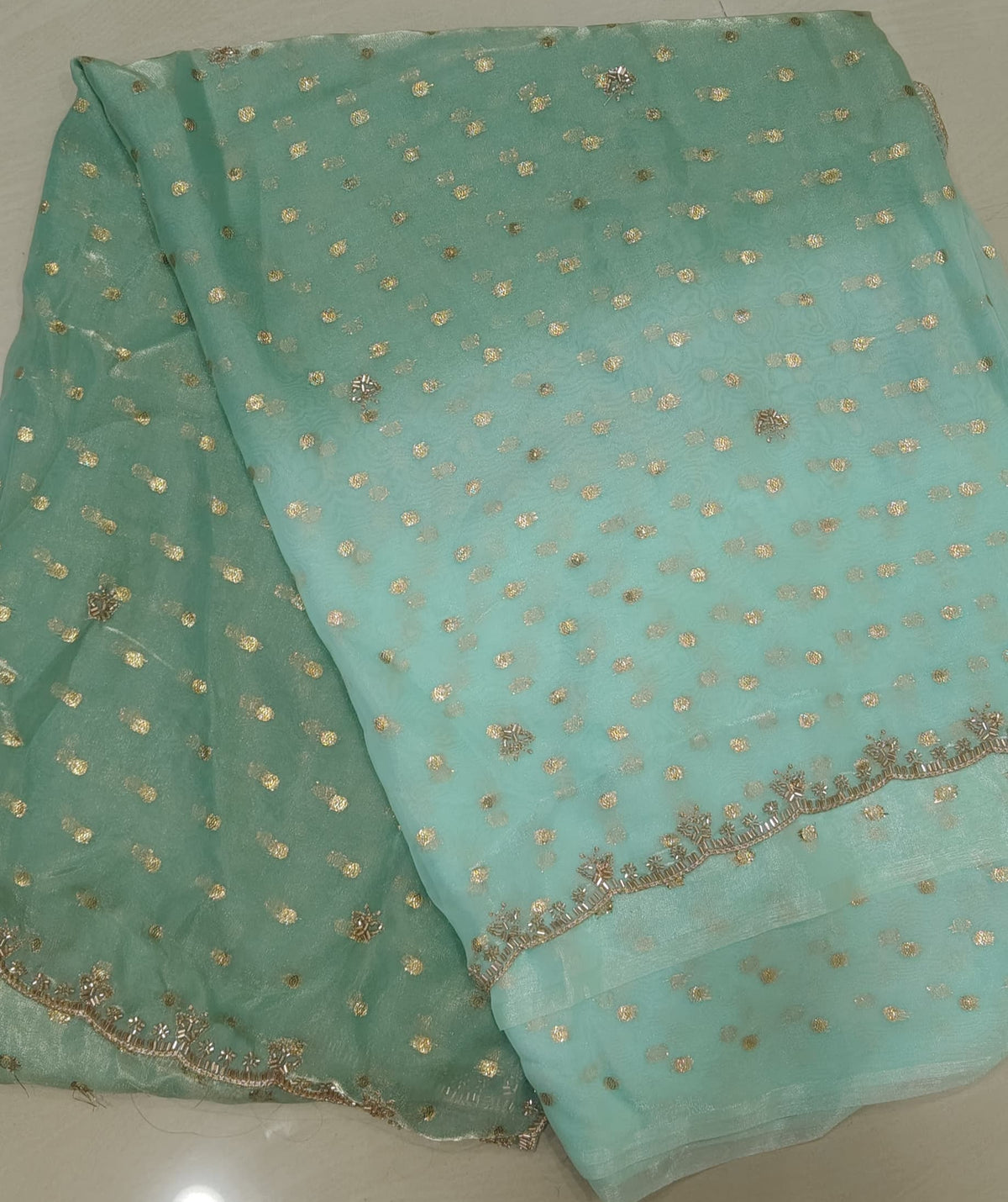 Space silk zari butii with handwork