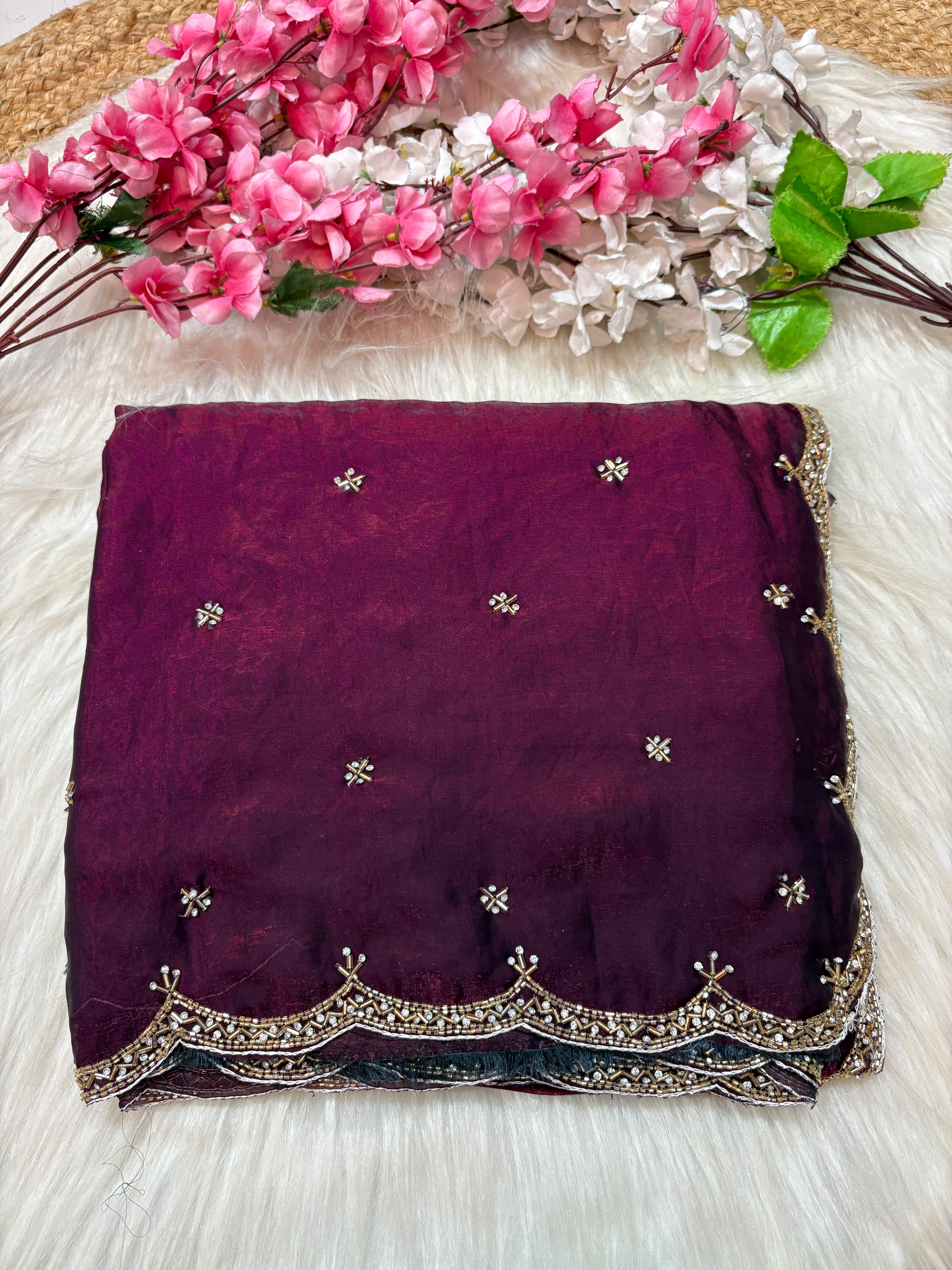 Single line Premium Space silk handwork sarees