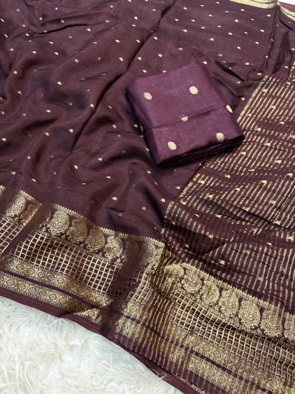 Pure russian dola with small butti saree