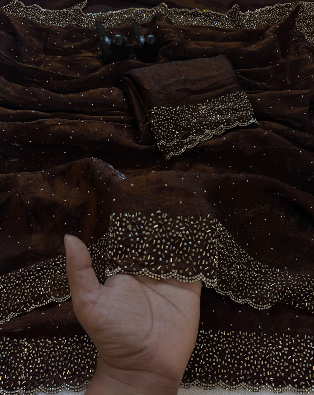 Space Silk Handwork Saree with Siroski Work