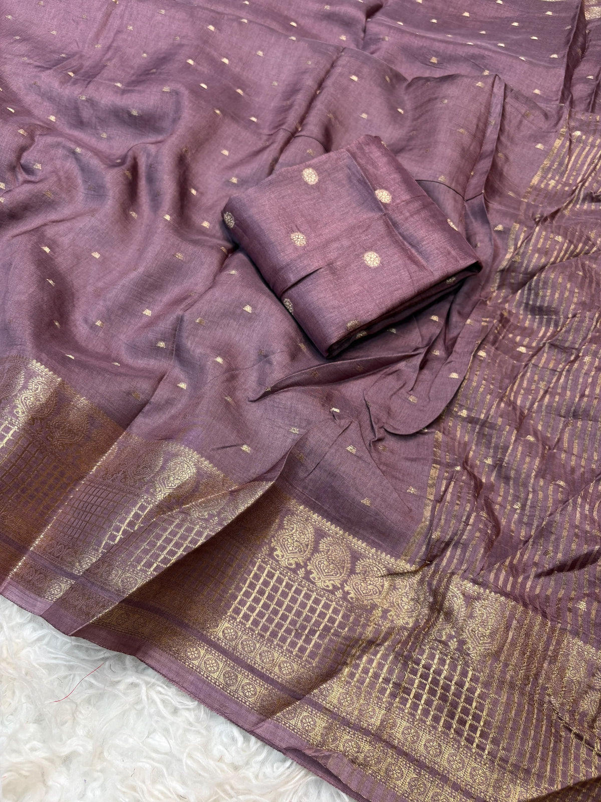 Pure russian dola with small butti saree