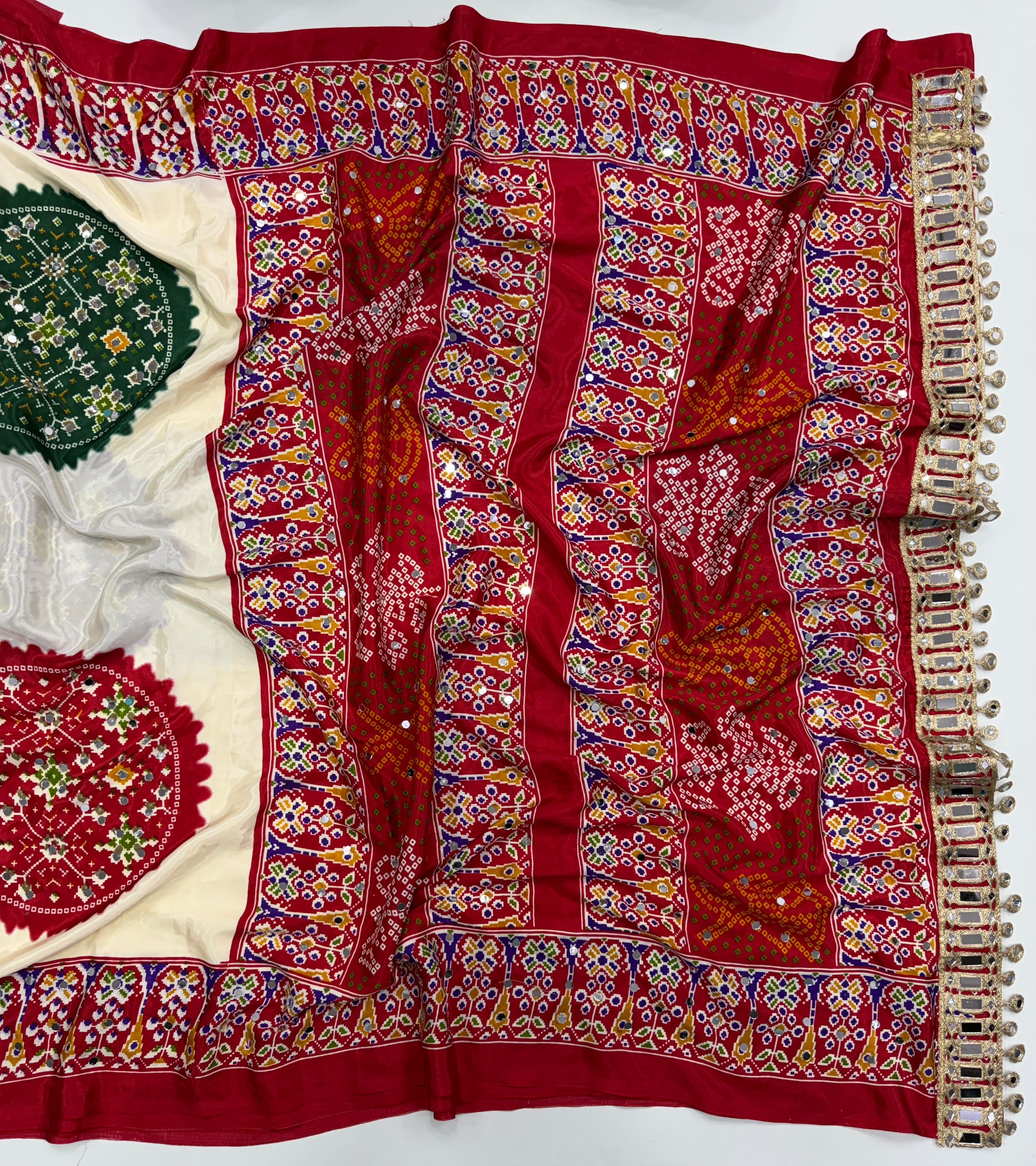 Ajrak crape mirror sarees