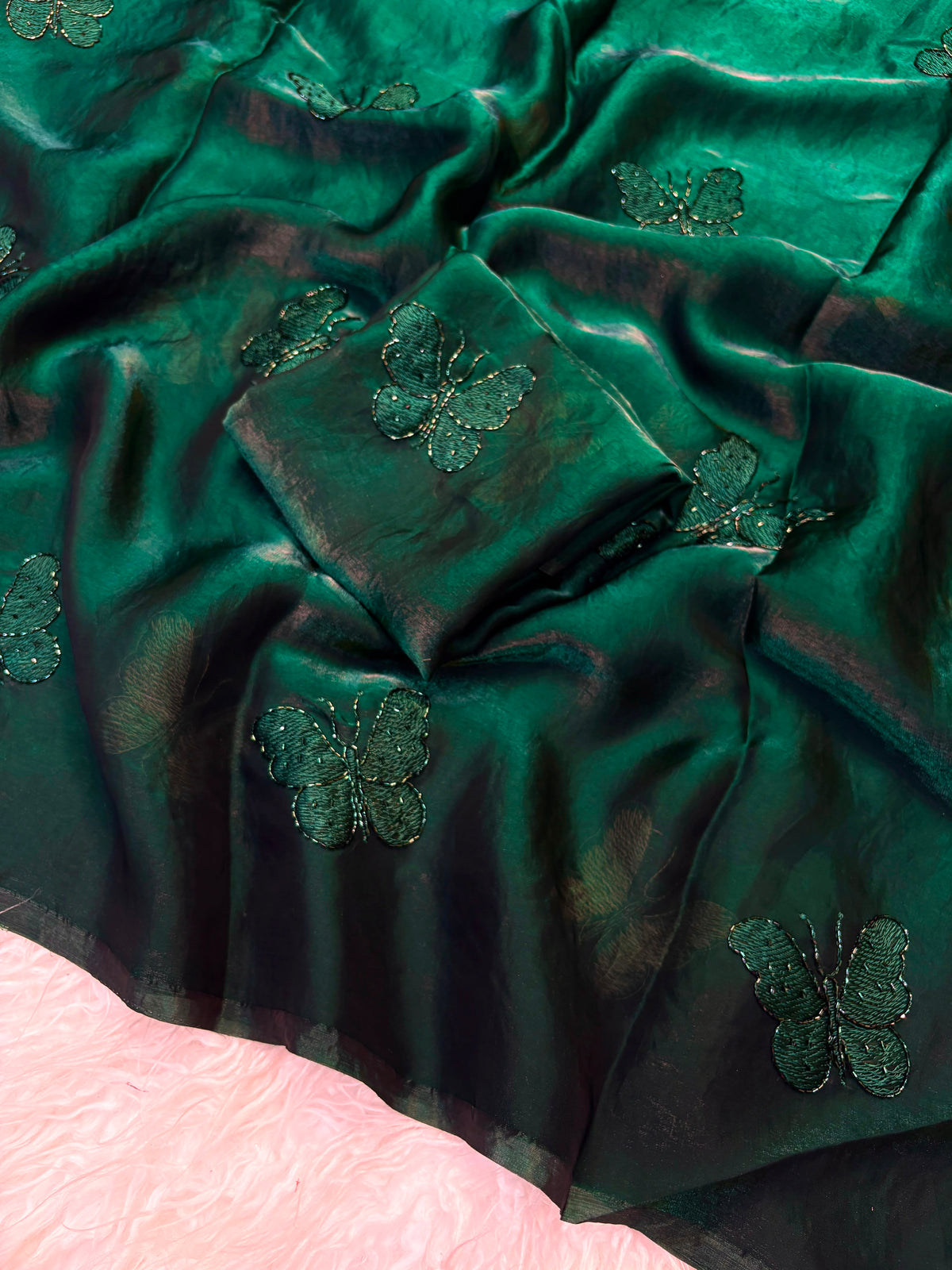 Space silk satin with beads work