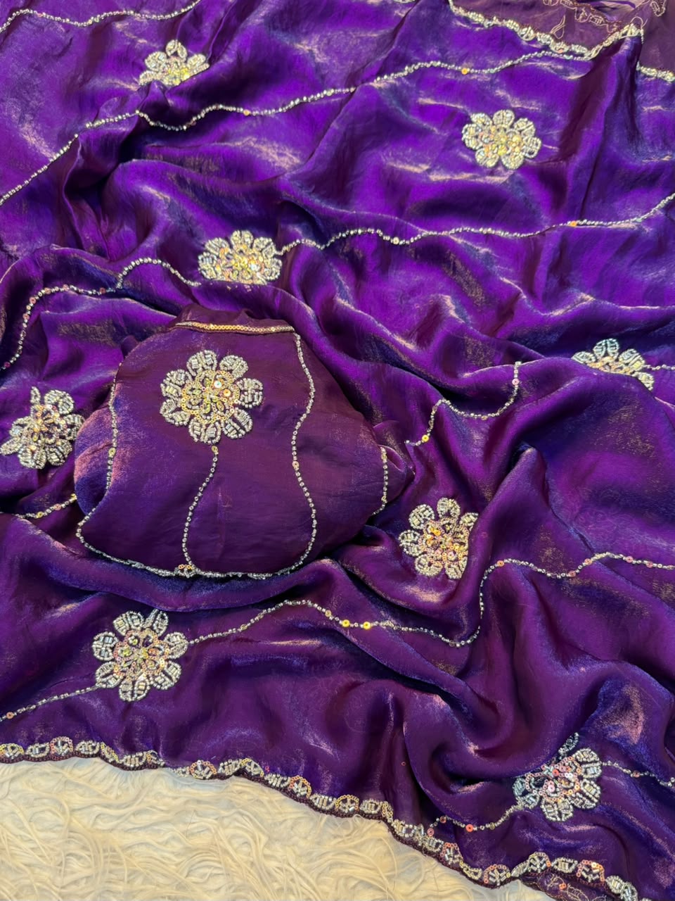 Space silk saree with handwork