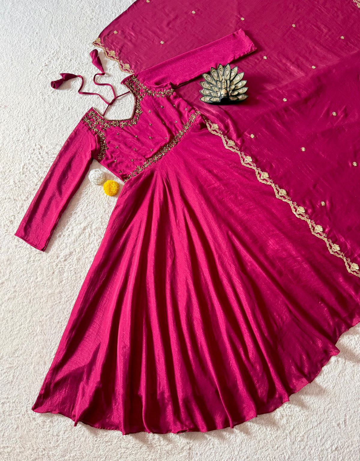 Vichitra silk gown with maggam work