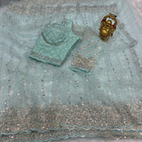 Soft net sarees with pearl work