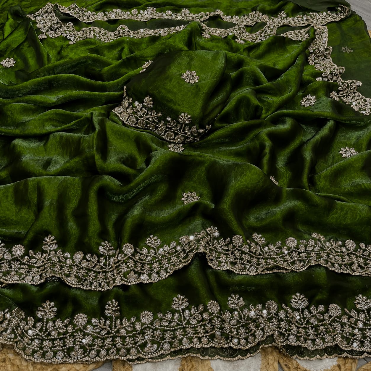 Space silk satin with handwork