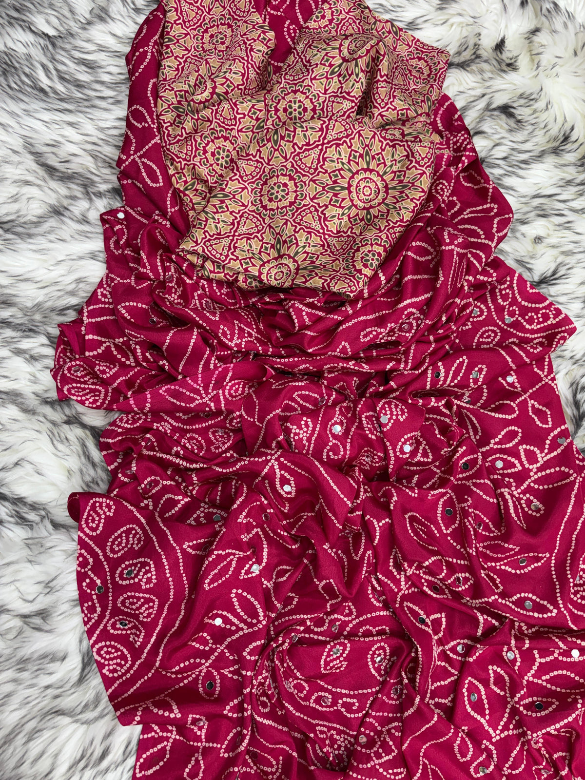 Ajrak mirror work sarees