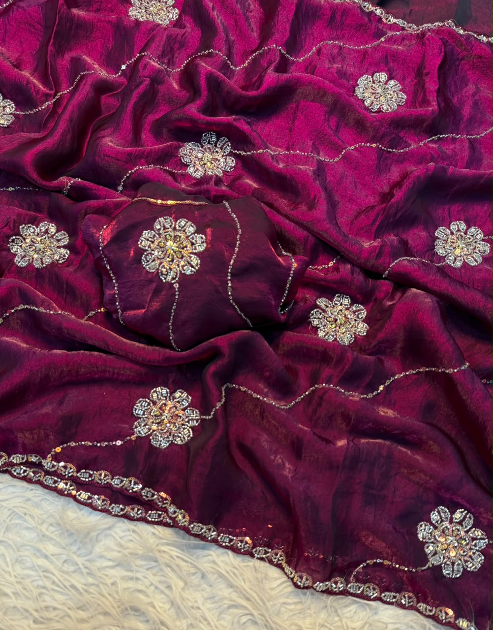 Space silk saree with handwork
