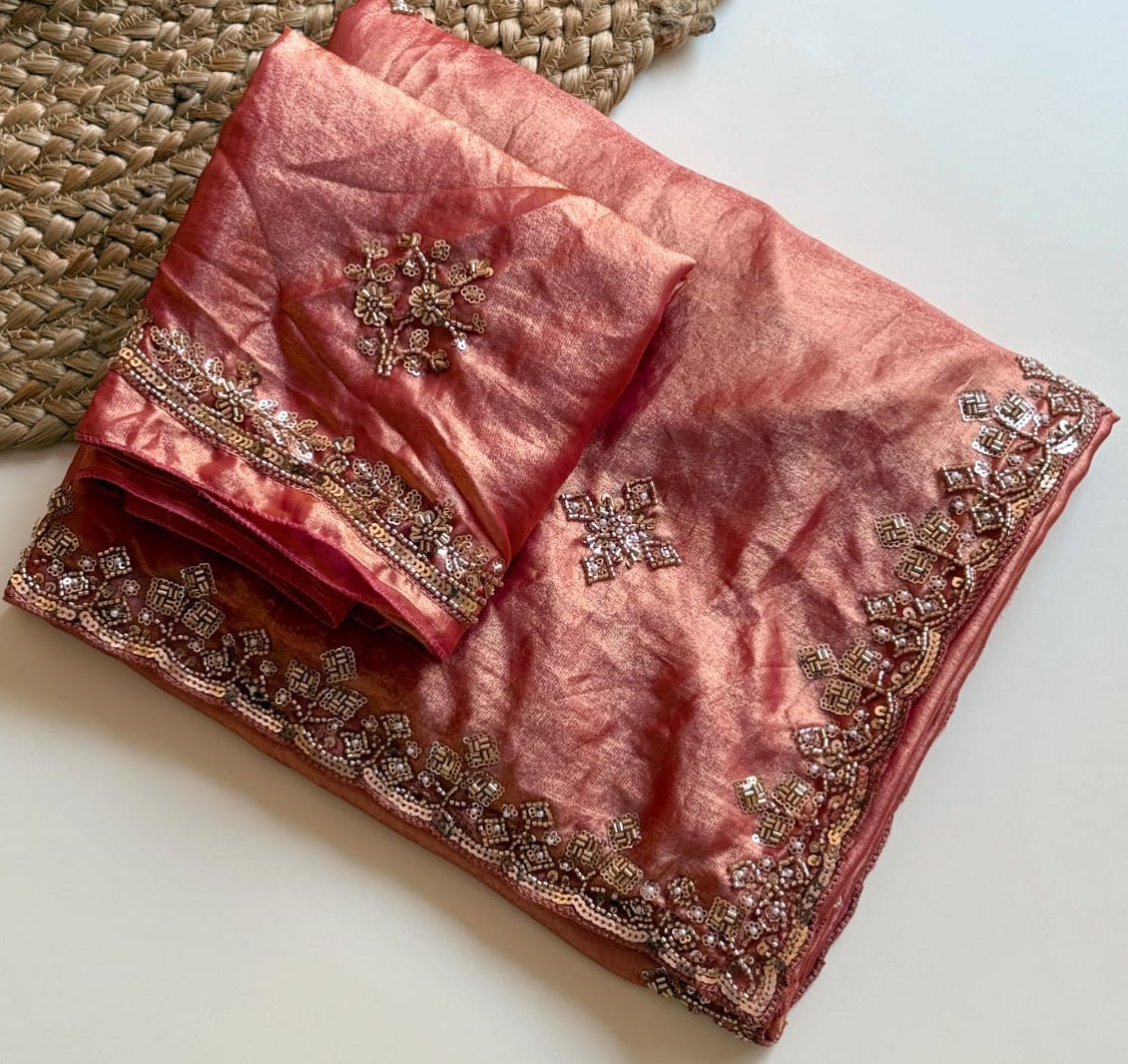 Premium Space silk saree with golden beads work