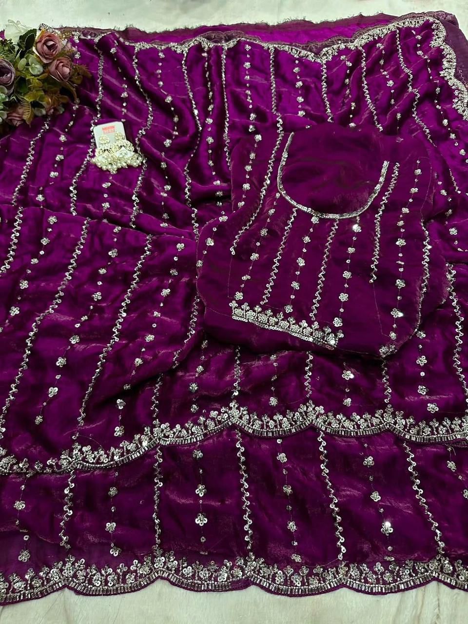 Space silk viral beads sarees