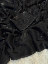 Space silk saree with beads work flower design