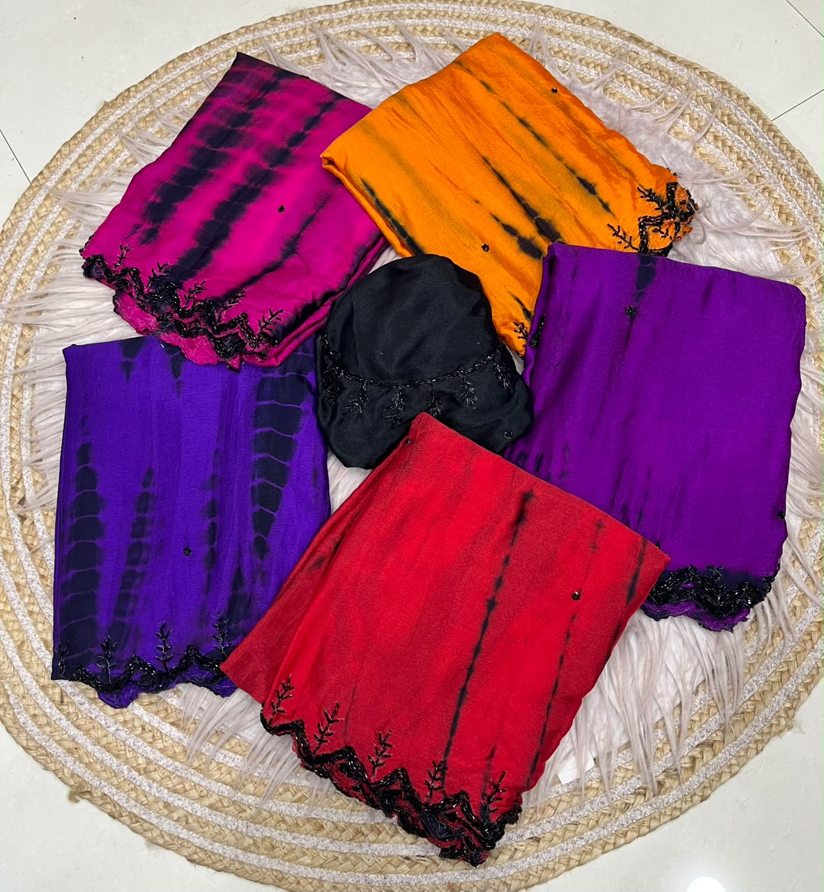 Dyeable chinnon handwork sarees