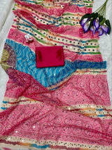 Tabby silk with real mirror bandini saree