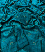Space silk satin with beads work circle design