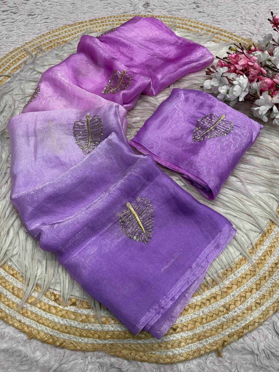 Space silk sarees with beads work