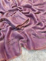 Space silk saree with beads work flower design