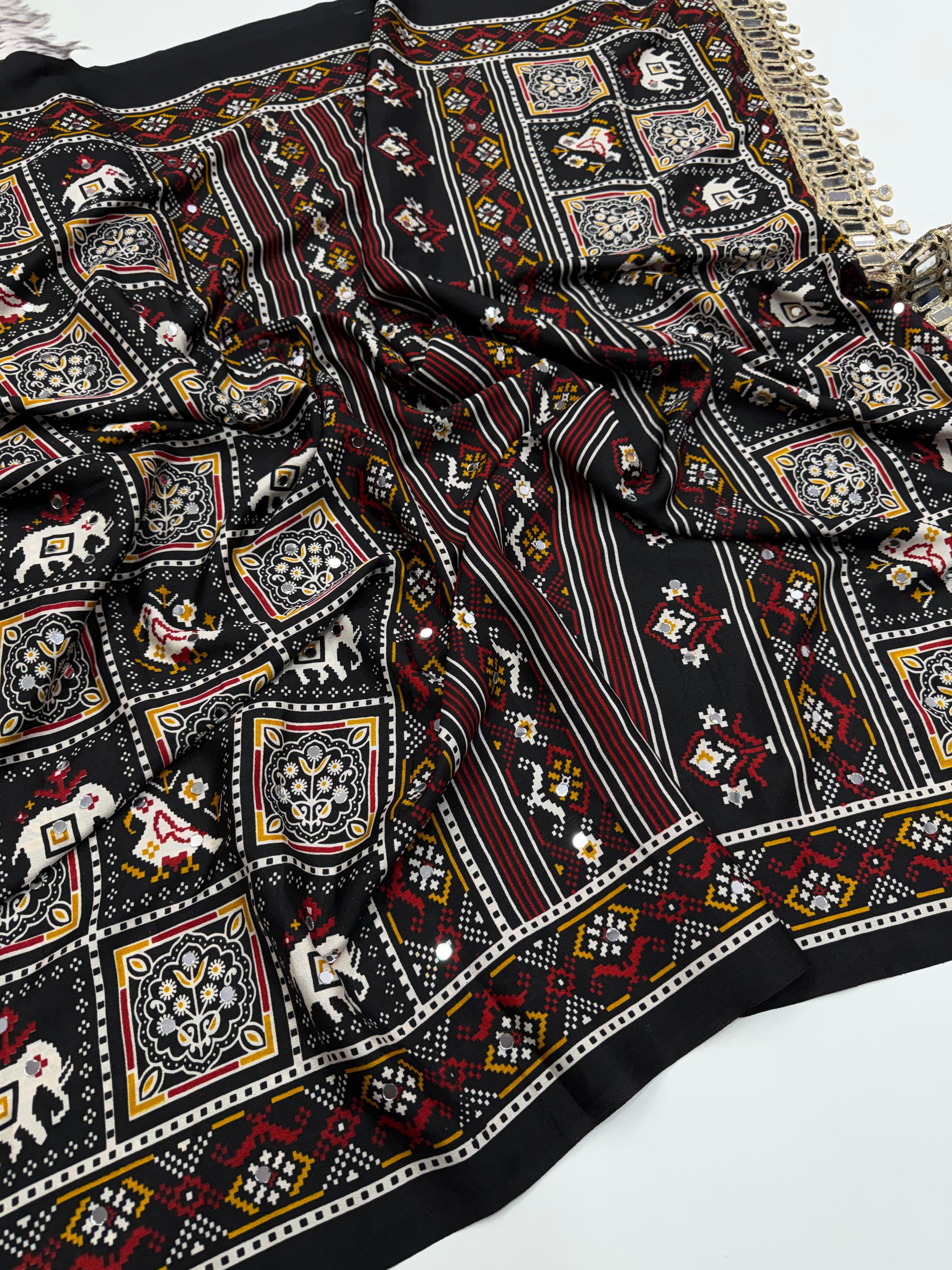 Ajrak satin crepe silk sarees