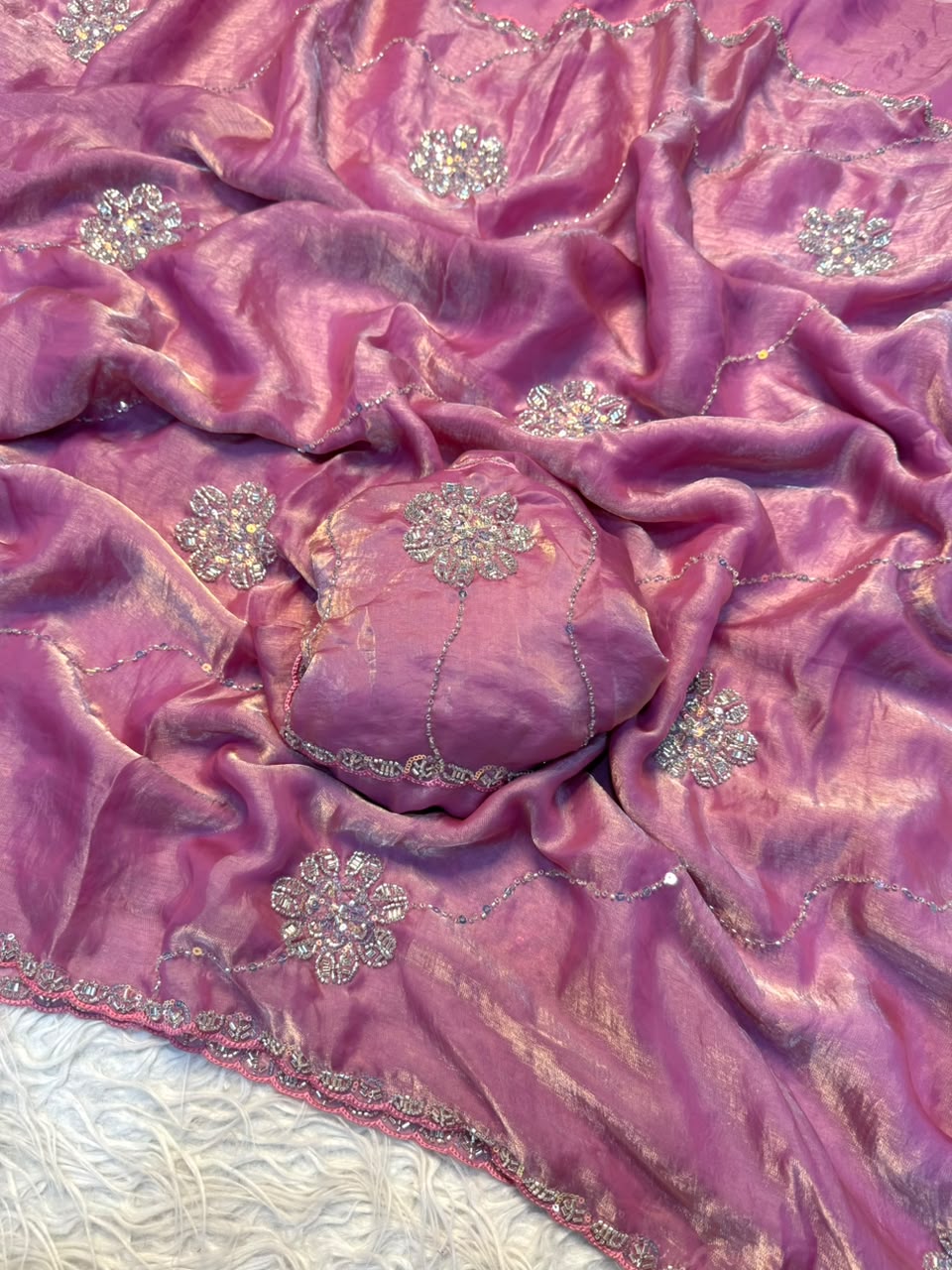 Space silk saree with handwork