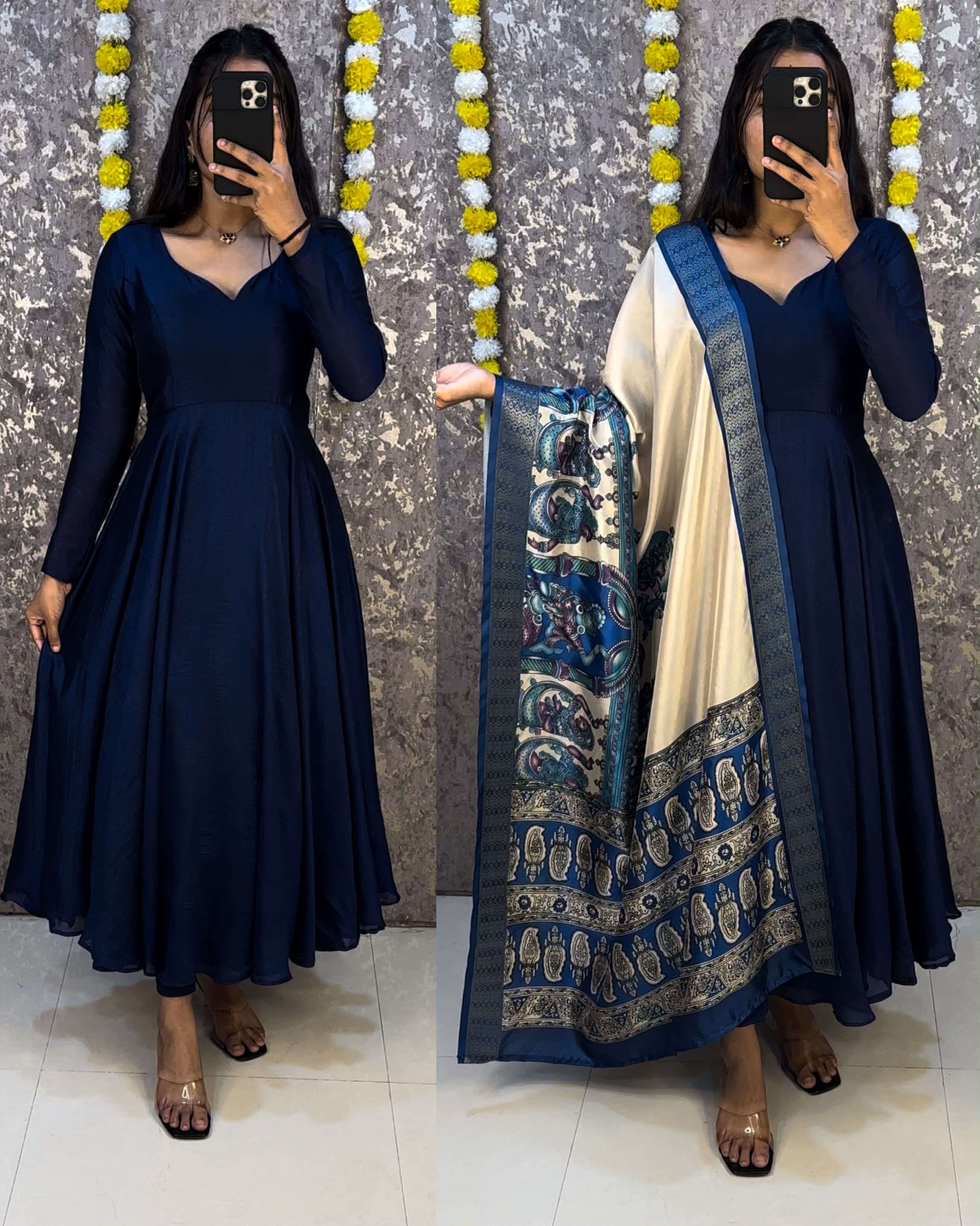 Anarkali dress with kalamkari dupatta
