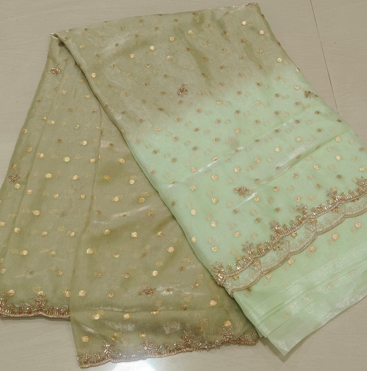 Space silk zari butii with handwork