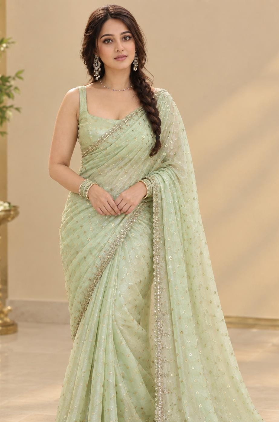 Space silk zari butii with handwork