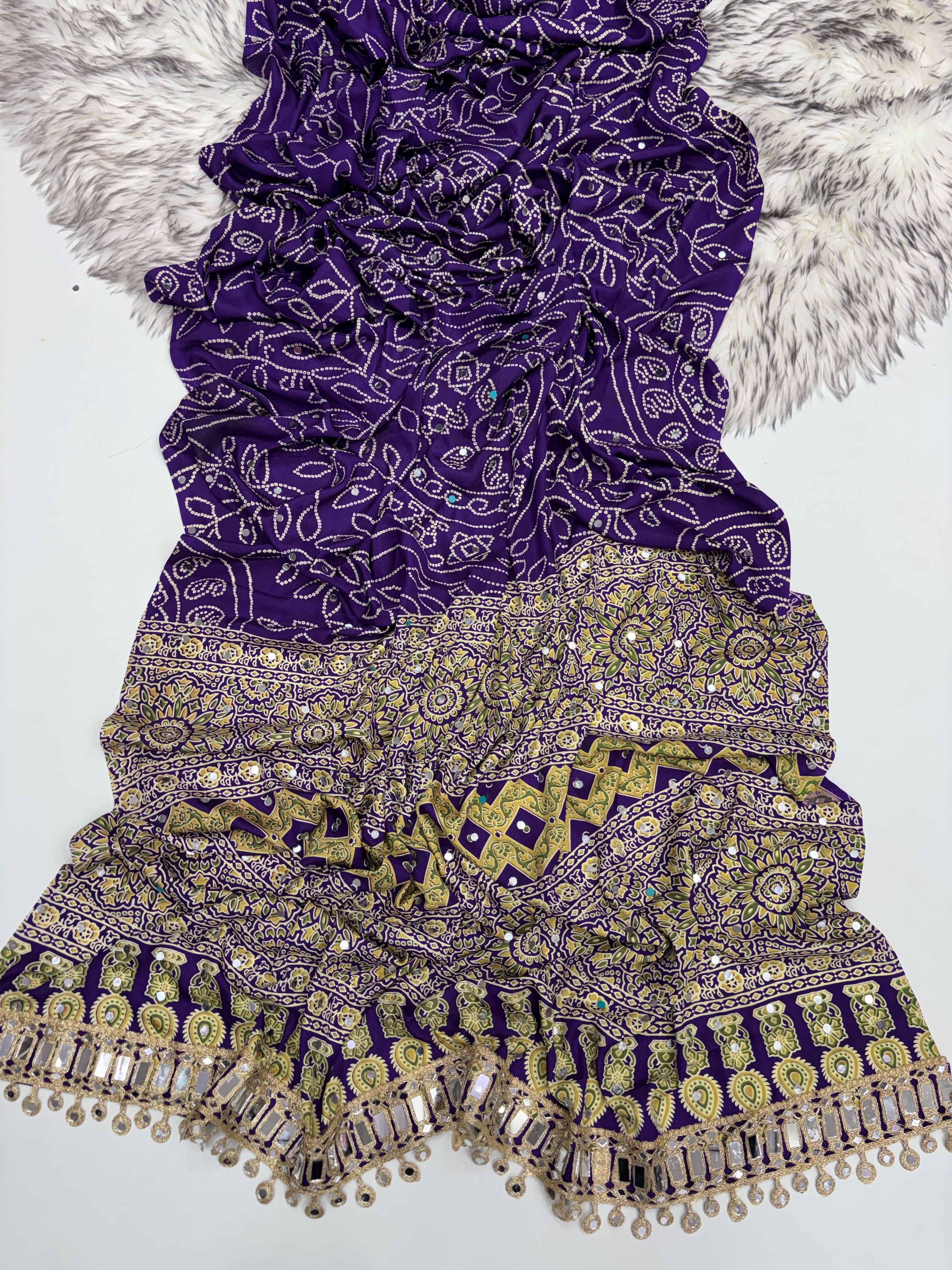 Ajrak mirror work sarees