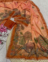 Premium moss saree with jarkhan work