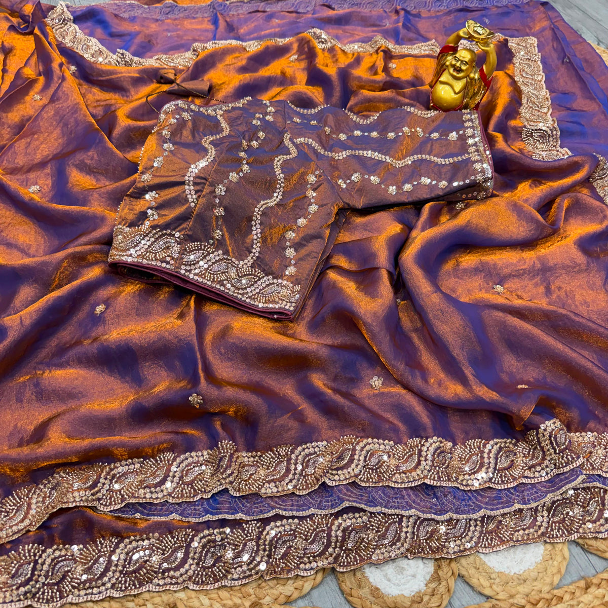 Space silk handwork saree with stitched blouse