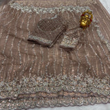 Soft net sarees with pearl work