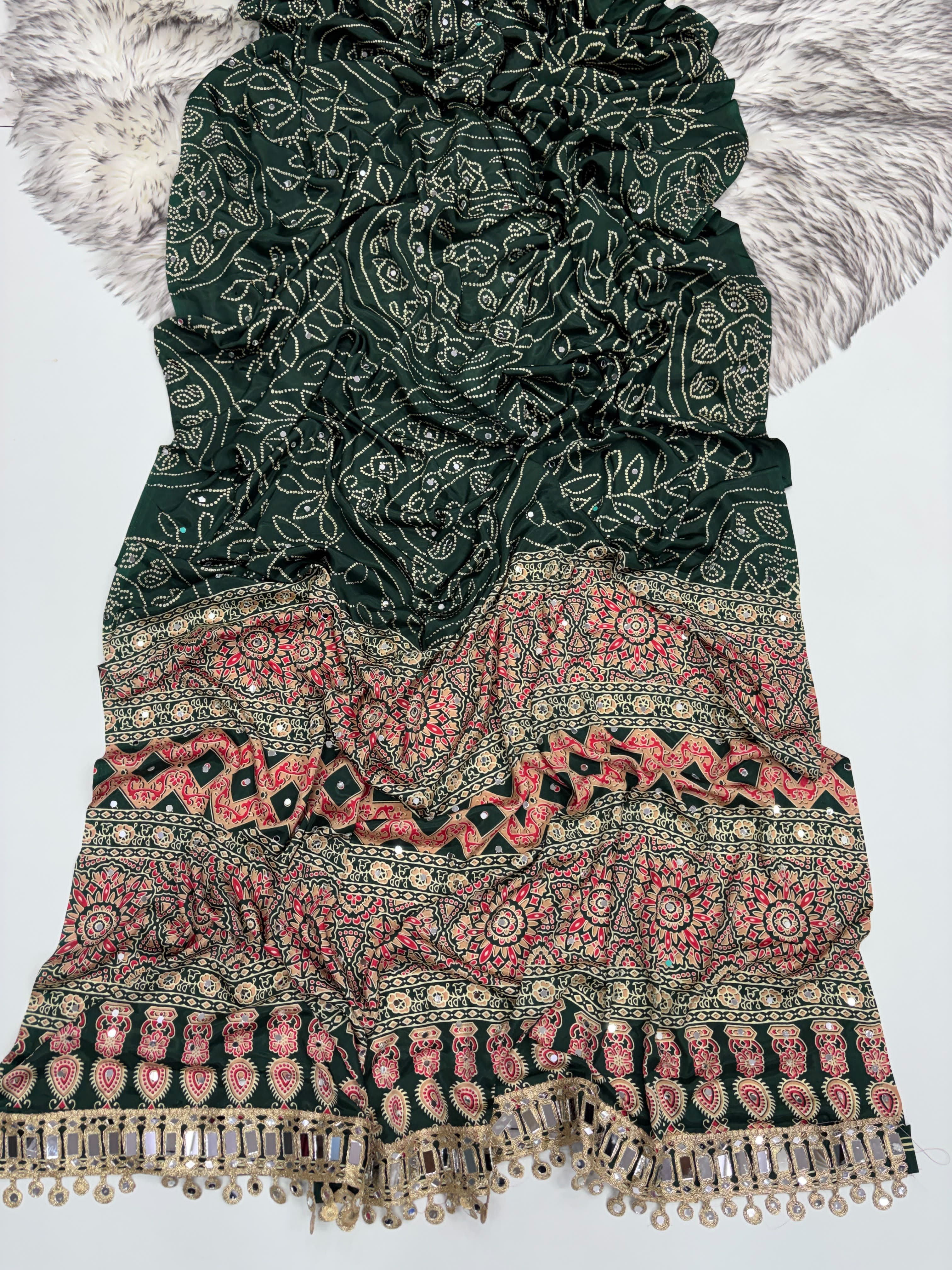 Ajrak mirror work sarees