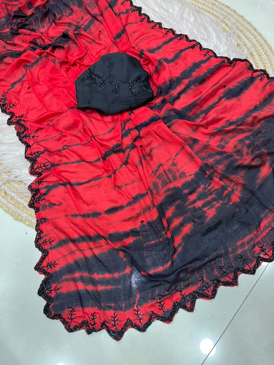 Dyeable chinnon handwork sarees