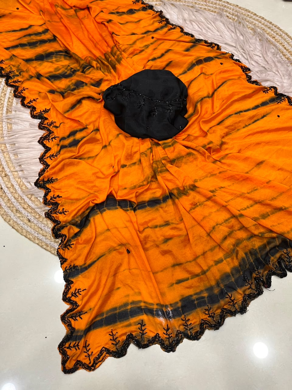 Dyeable chinnon handwork sarees