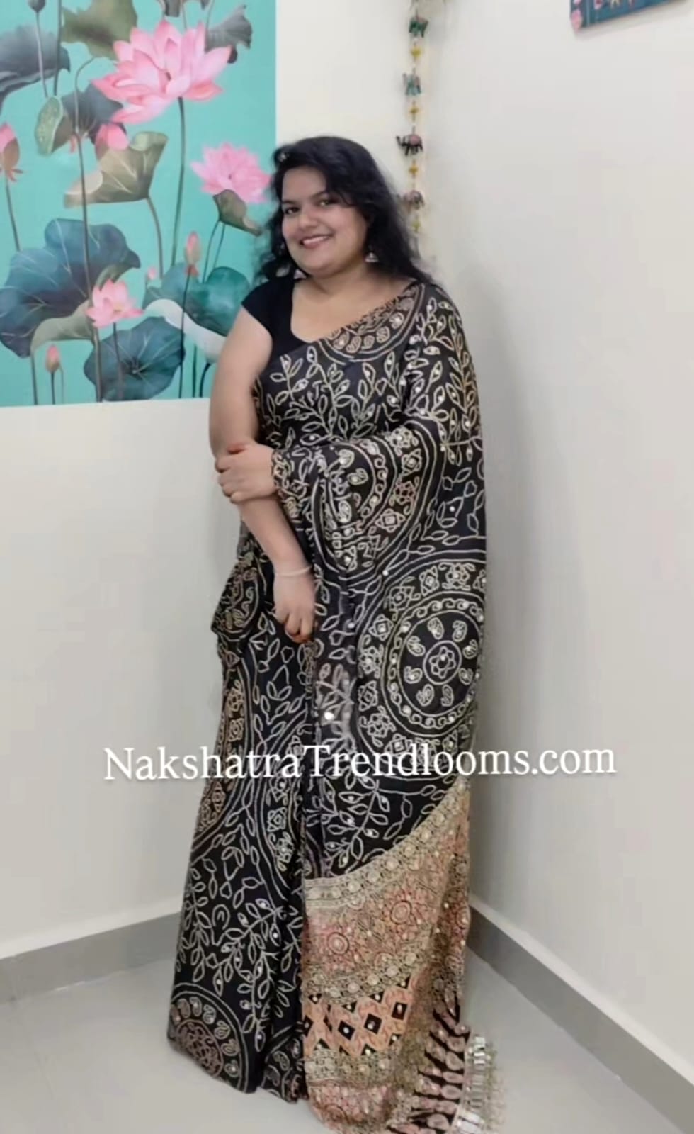 Ajrak mirror work sarees