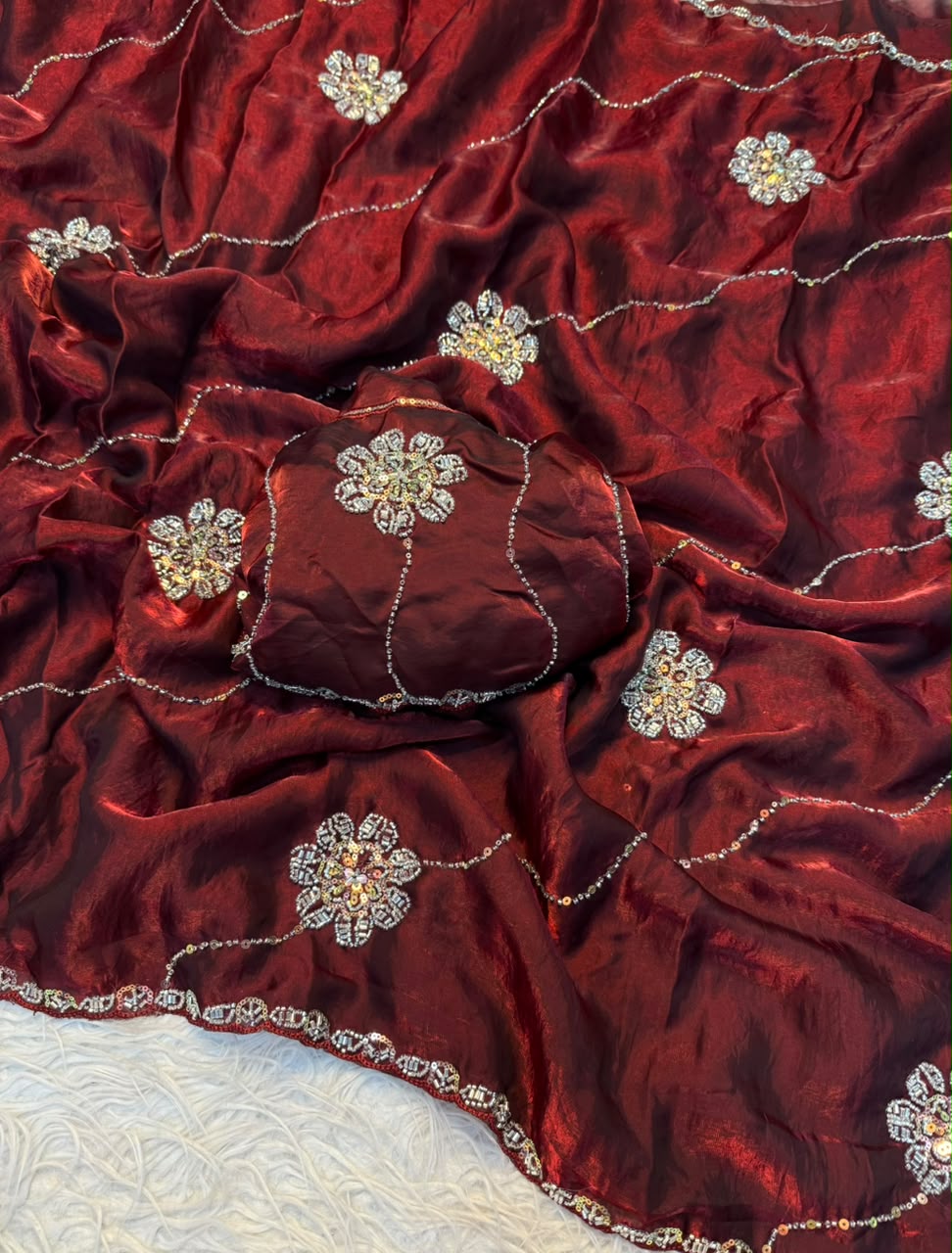 Space silk saree with handwork