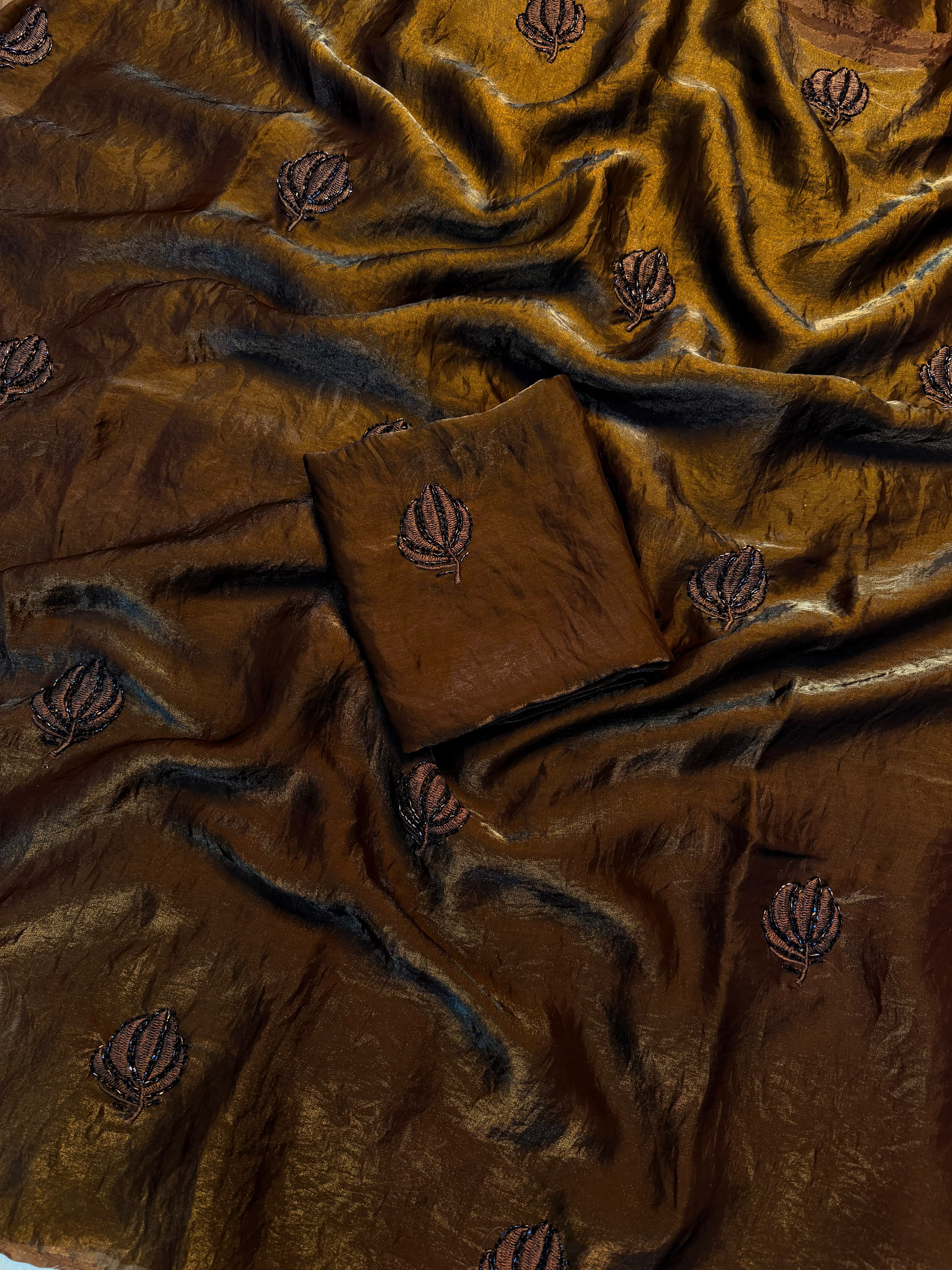 Space silk sarees with beads and embroidery work
