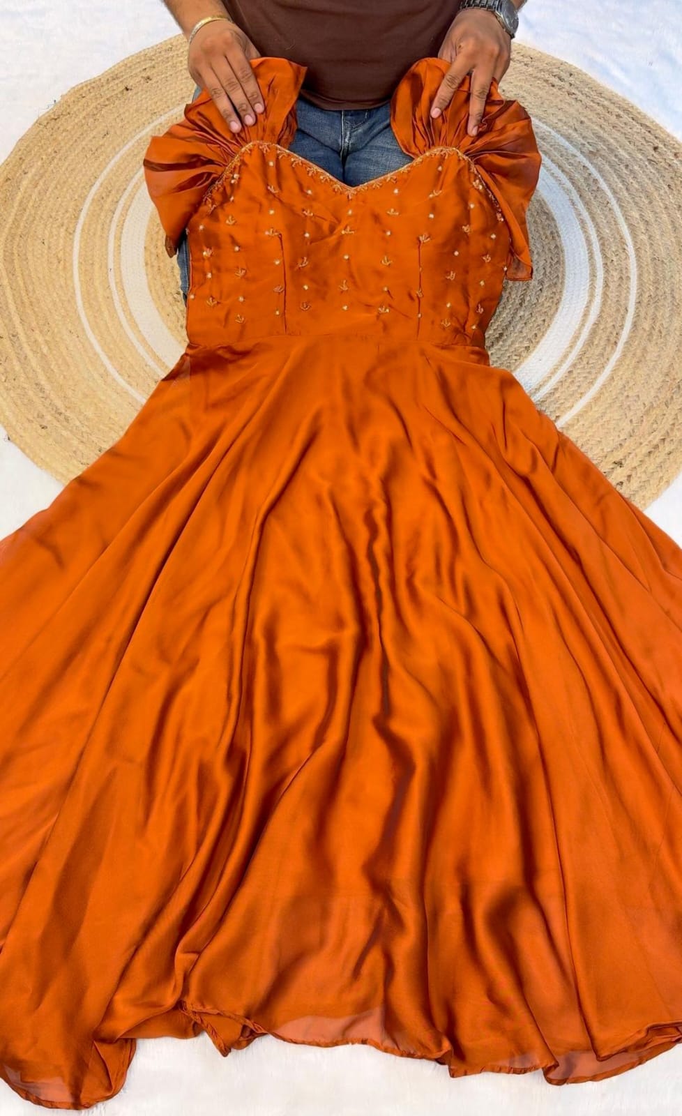 Rangolii silk gown with maggam work