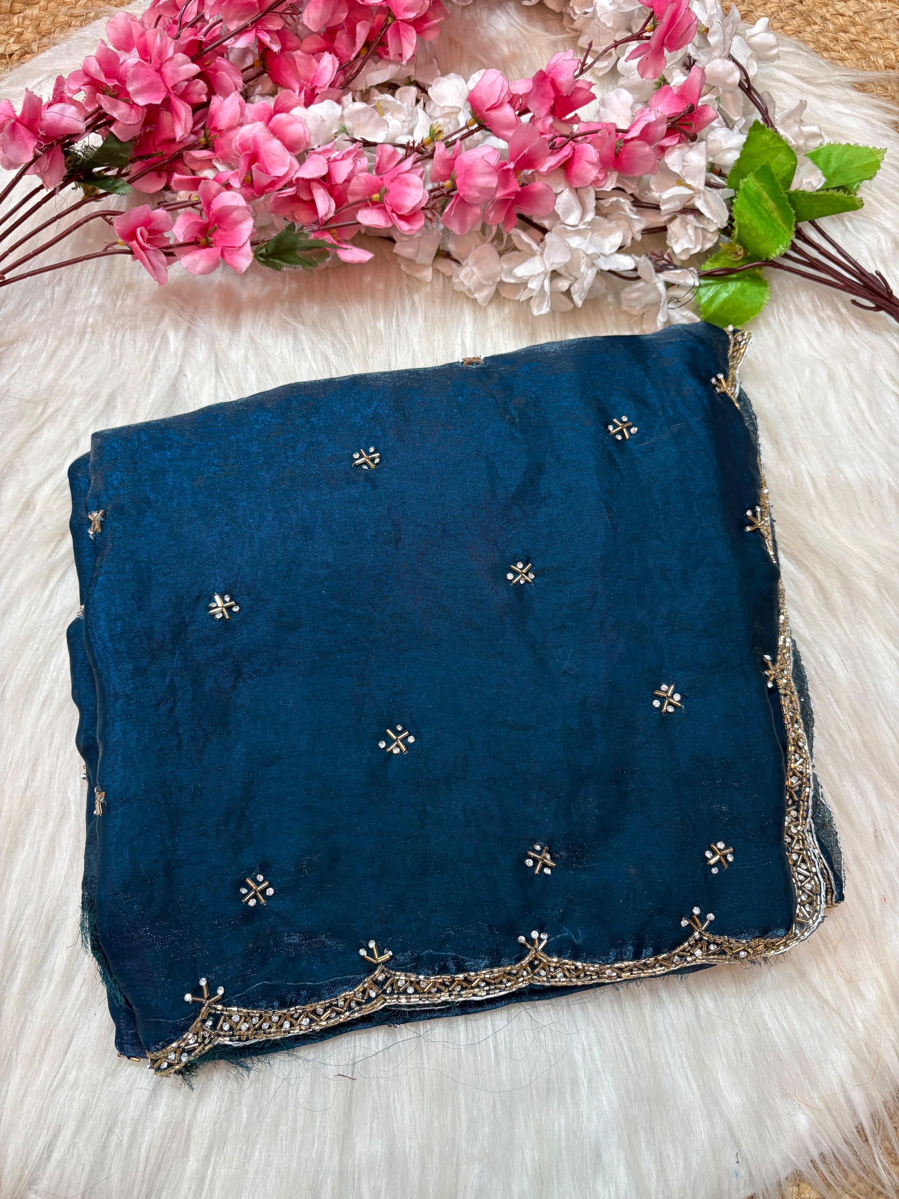 Single line Premium Space silk handwork sarees