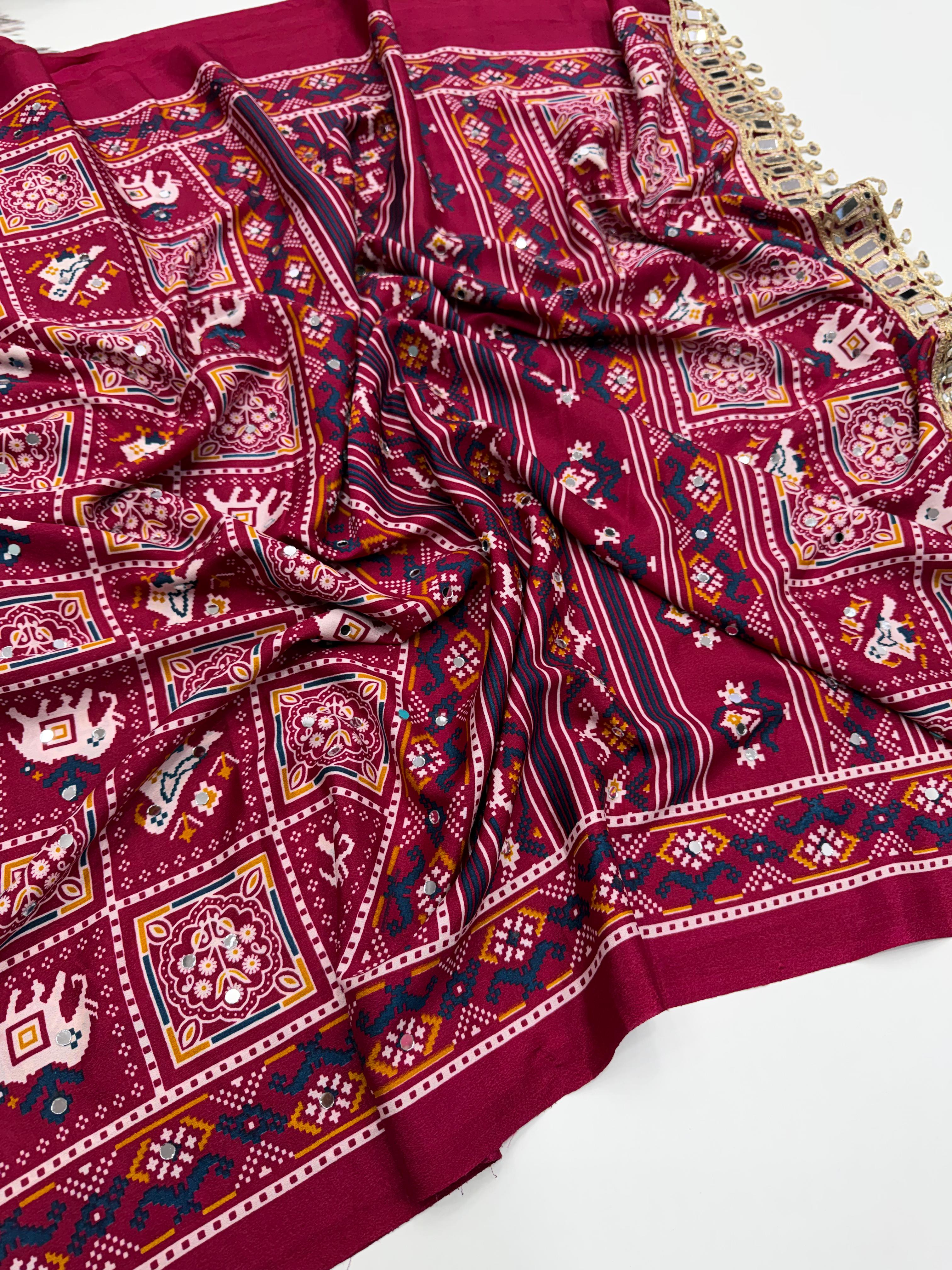 Ajrak satin crepe silk sarees