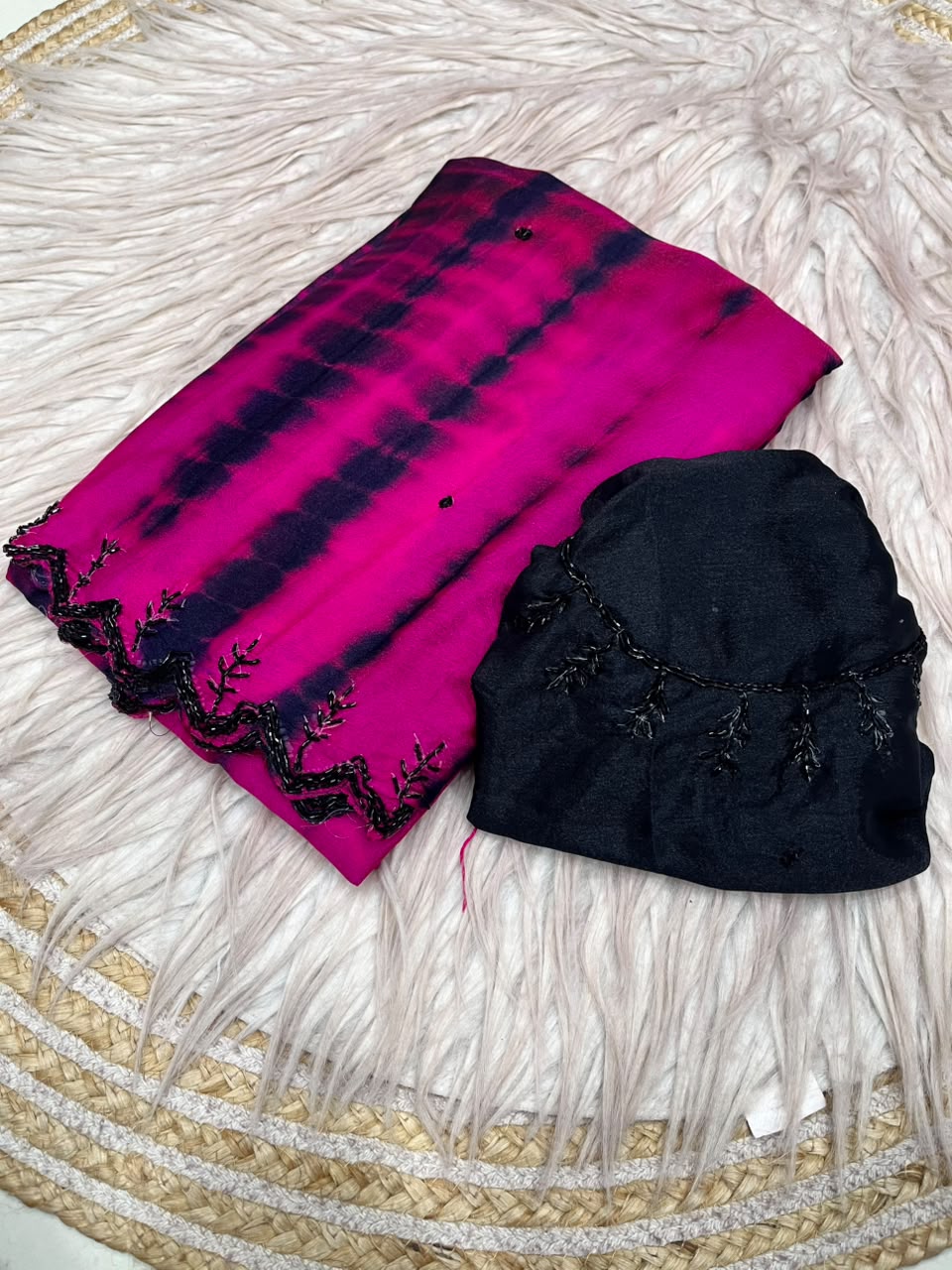 Dyeable chinnon handwork sarees