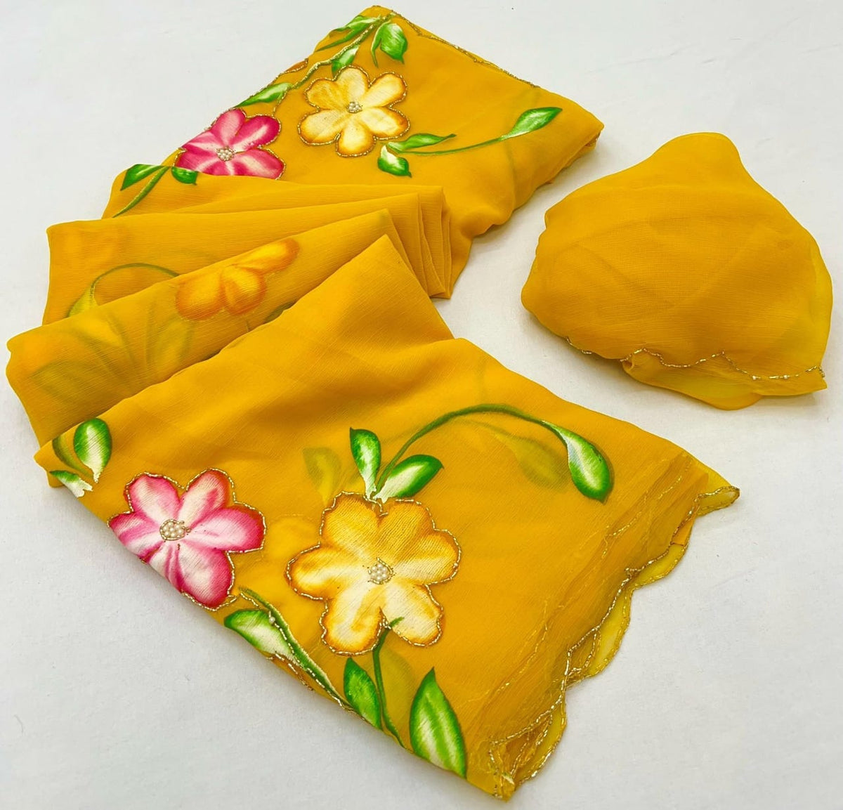 Chiffon hand-painted sarees