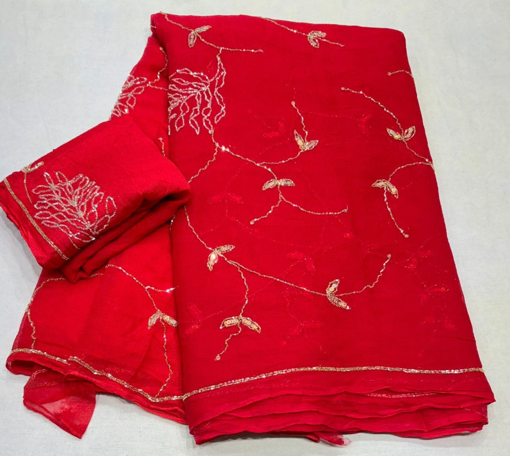 Chiffon Dual colour Handwork sarees