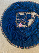 Space Silk Hand Work & Sequins Saree with Cut-Work
