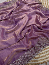 Space Silk Handwork Saree with Siroski Work